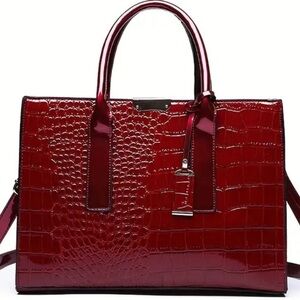 Elegant Red Crocodile-Embossed Women's Handbag
